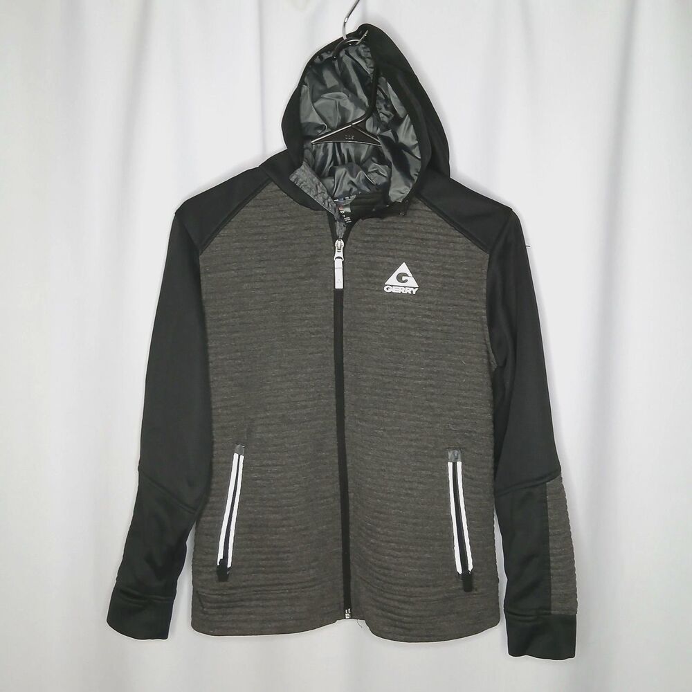 Gerry Full Zip Hoodie Jacket Lined Fleece Hood Ribbed Gray Youth Boys Med 10/12